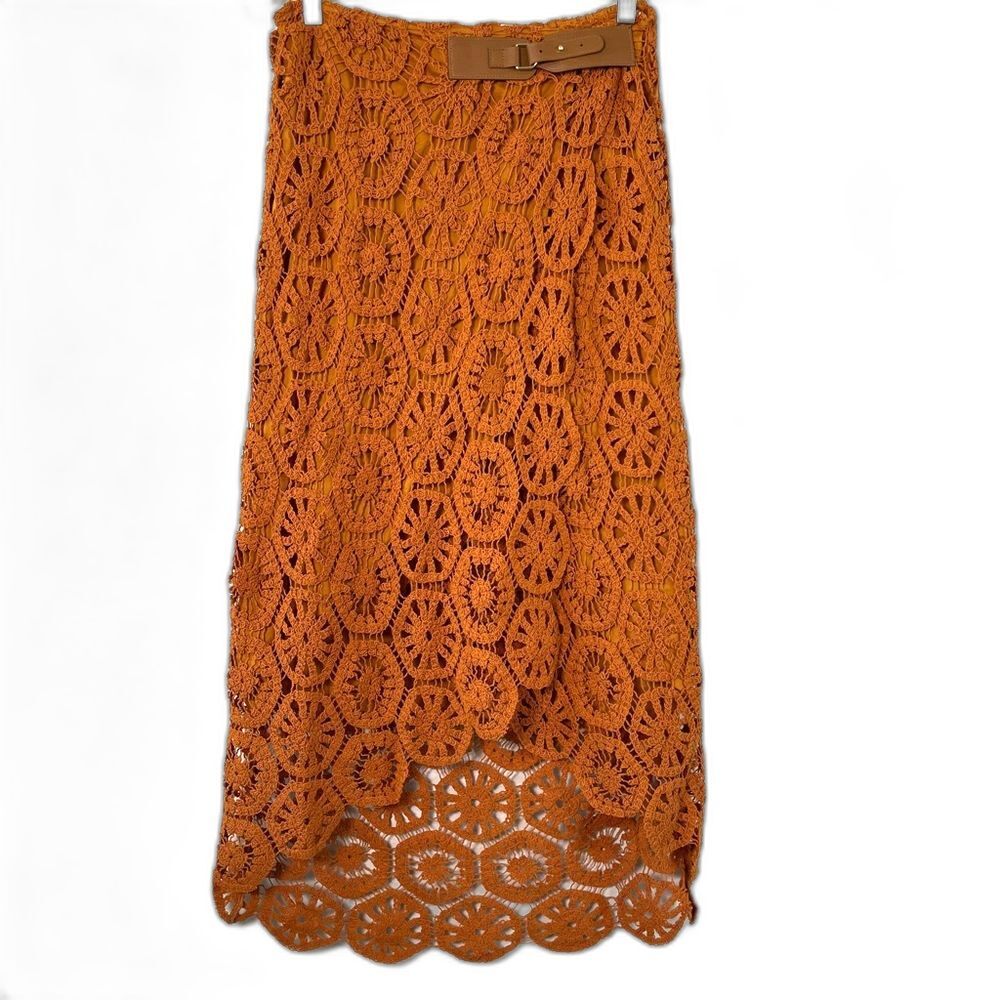 Soft Surroundings Crochet Wrap Skirt Small Burnt Orange High Low Coastal Cowgirl
